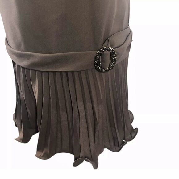Vtg 70s Dress Brown Drop Waist Pleated Skirt Belted Retro Flapper Go Go - Picture 5 of 9